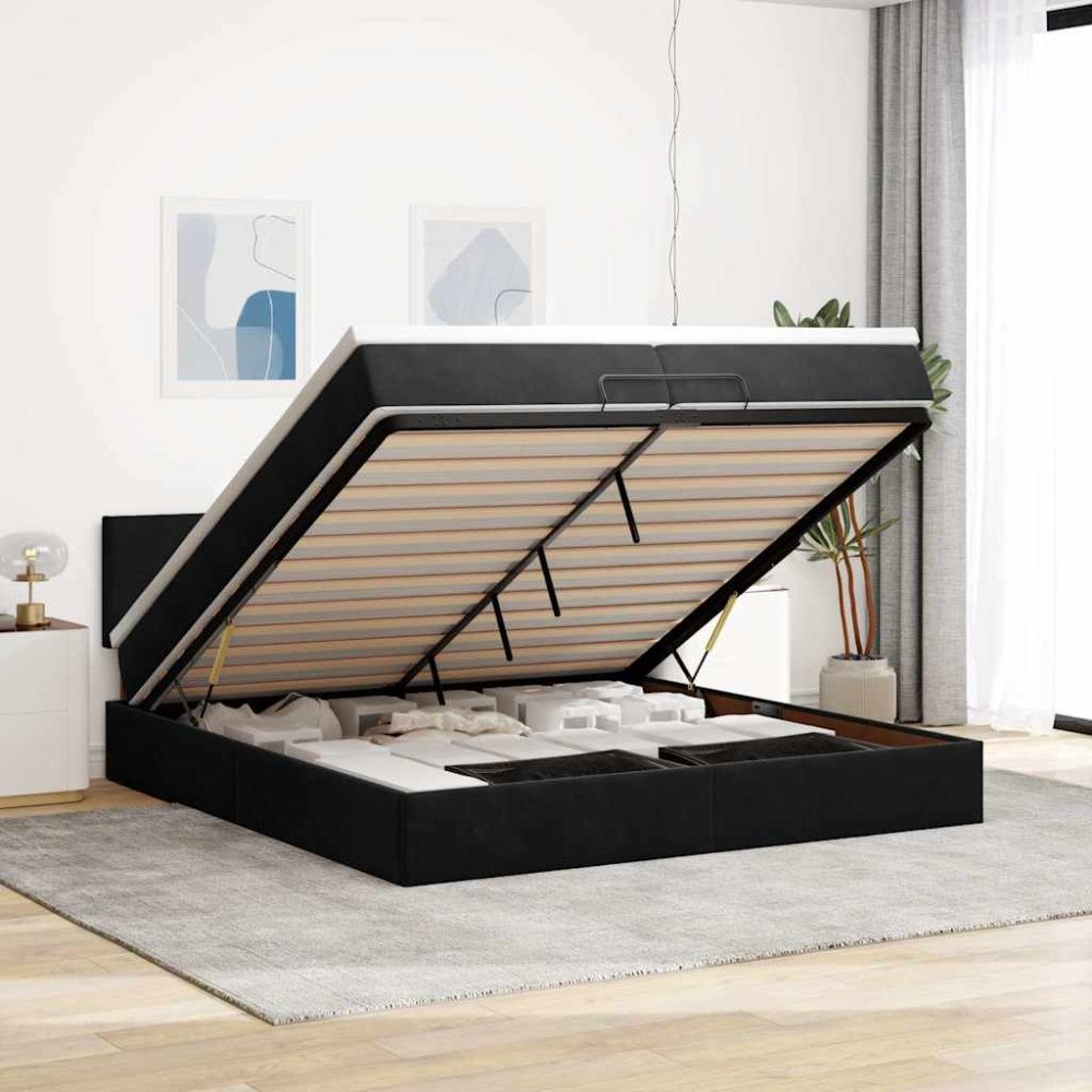 vidaXL Ottoman sängram med madrasser svart 200x200 cm sammet