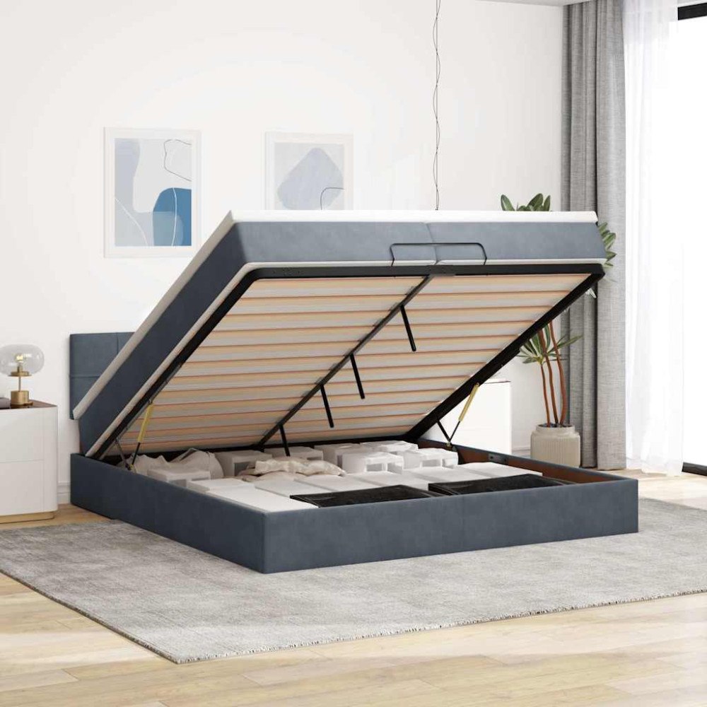 vidaXL Ottoman sängram med madrasser mörkgrå 200x200 cm sammet