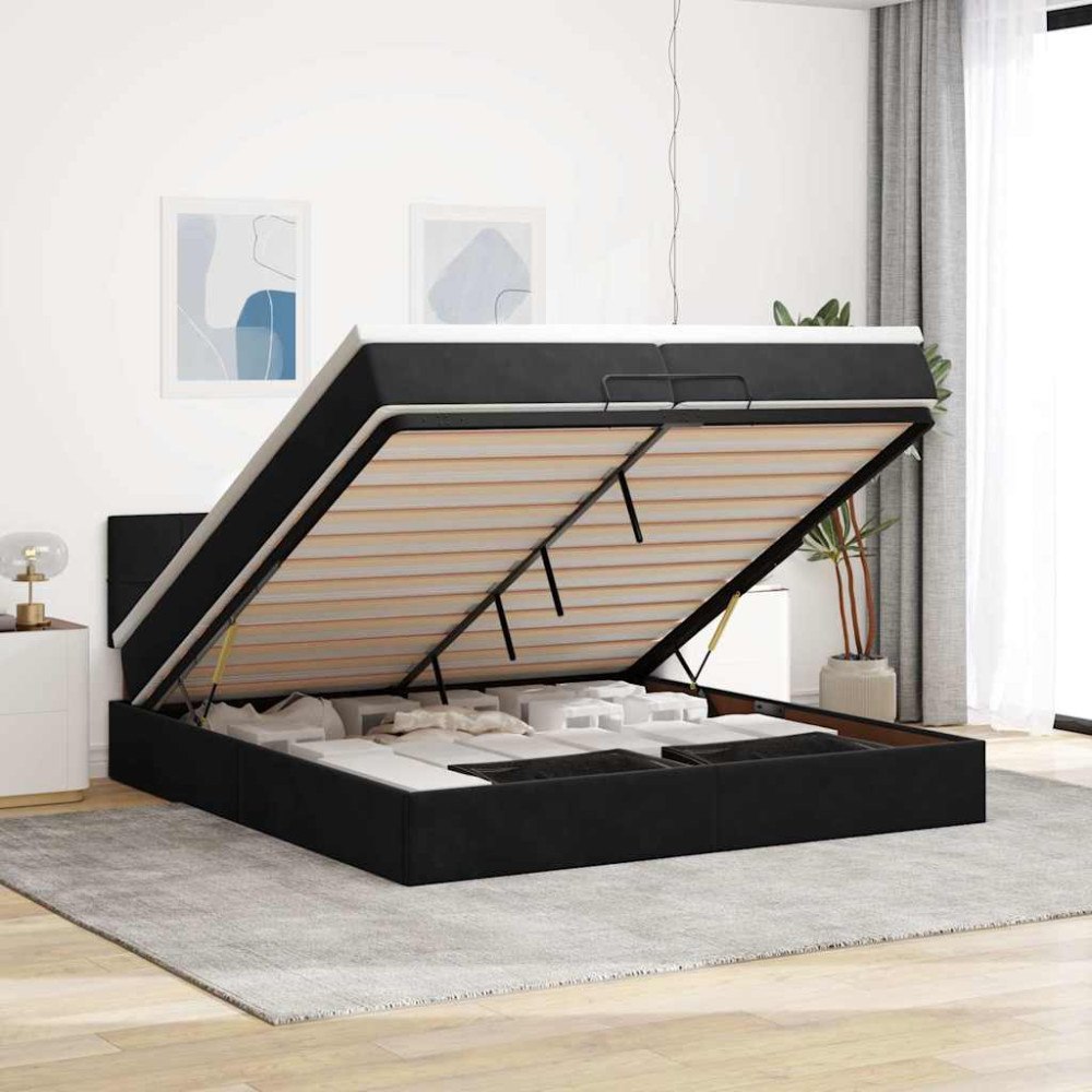 vidaXL Ottoman sängram med madrasser svart 200x200 cm sammet