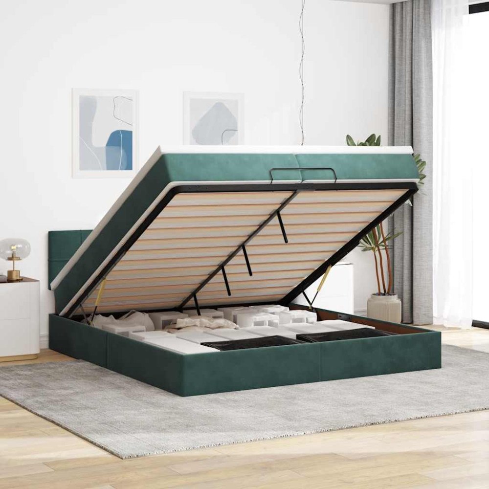 vidaXL Ottoman sängram med madrasser mörkgrön 200x200 cm sammet