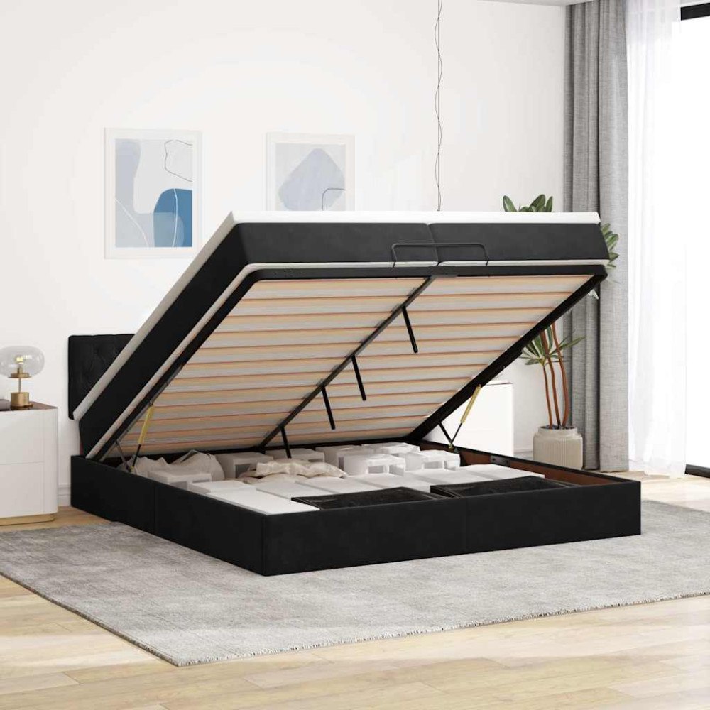 vidaXL Ottoman sängram med madrasser svart 200x200 cm sammet