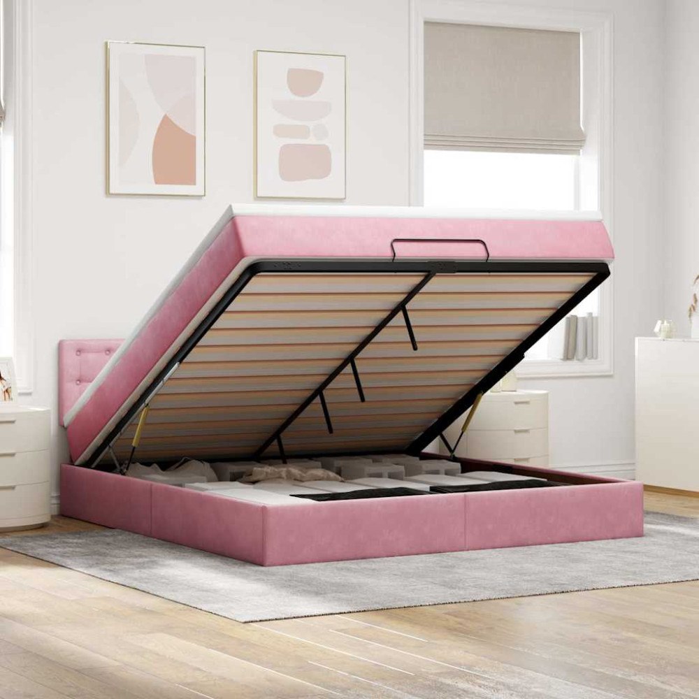 vidaXL Ottoman sängram med madrass rosa 160x200 cm sammet