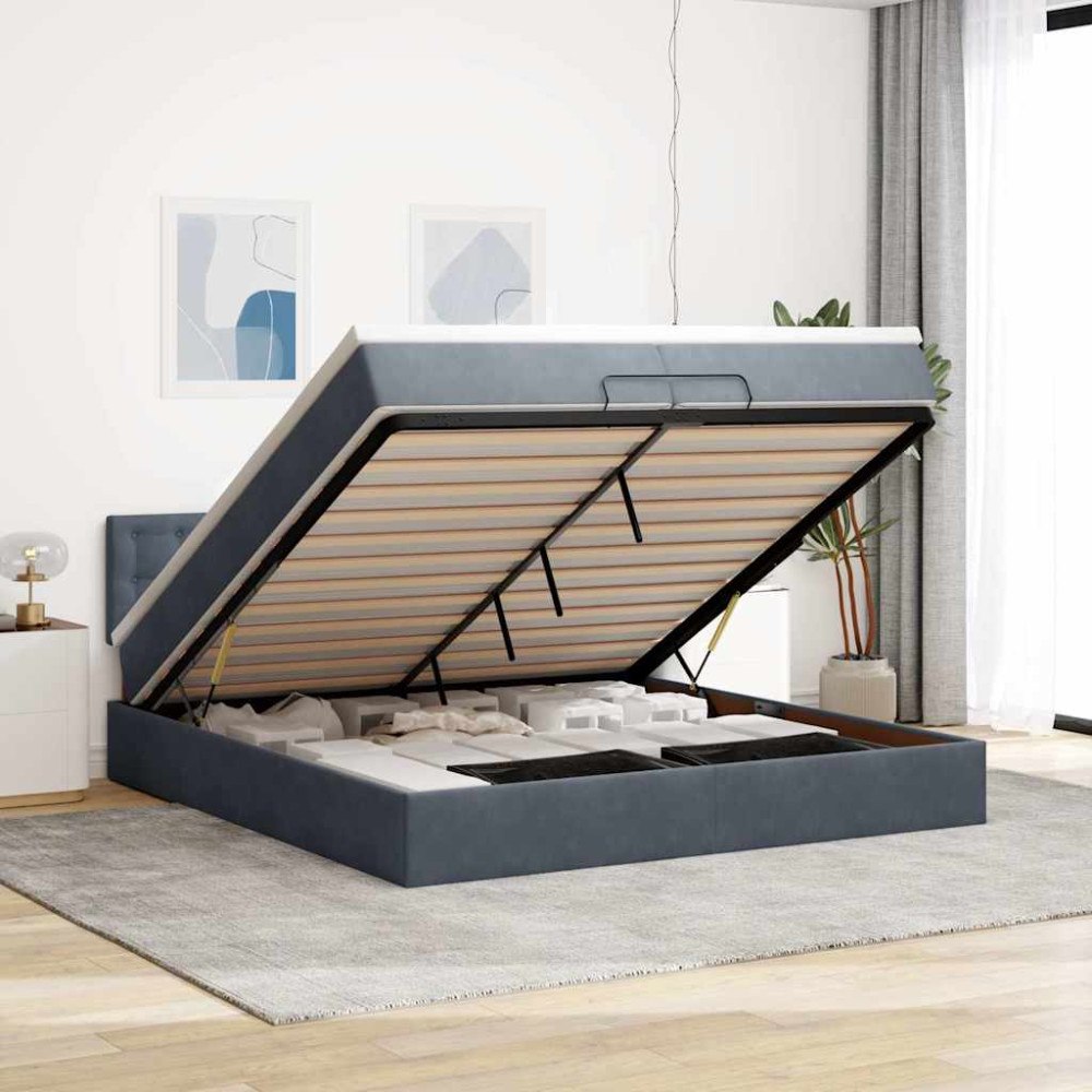 vidaXL Ottoman sängram med madrasser mörkgrå 200x200 cm sammet