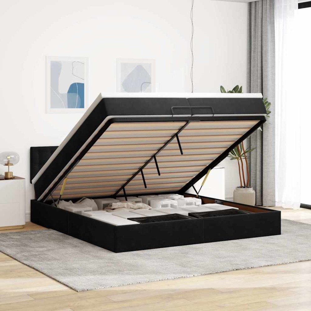 vidaXL Ottoman sängram med madrasser svart 200x200 cm sammet