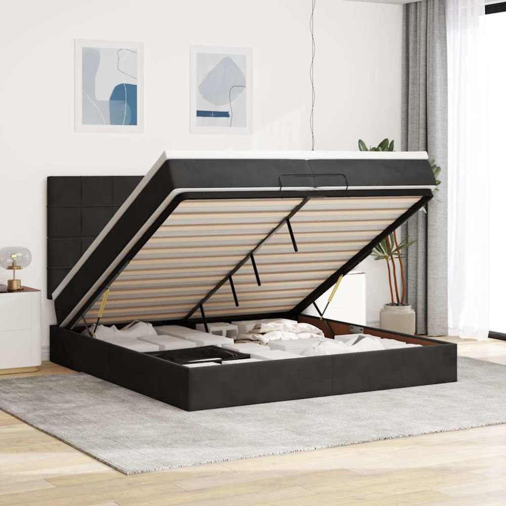 vidaXL Ottoman sängram med madrasser svart 200x200 cm sammet