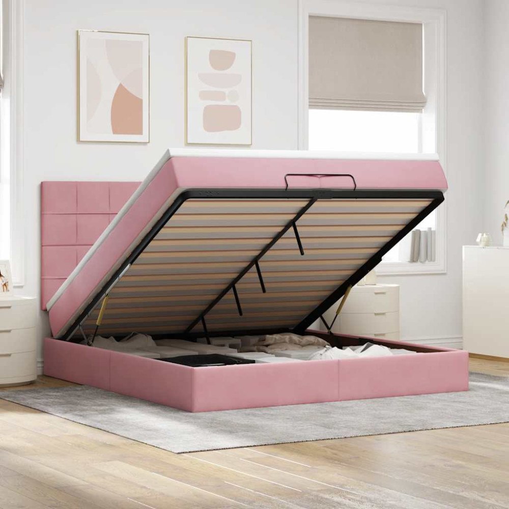 vidaXL Ottoman sängram med madrasser rosa 200x200 cm sammet