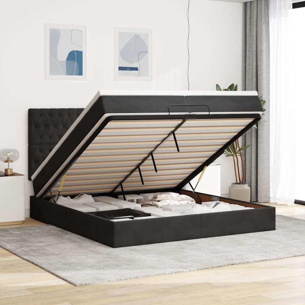 vidaXL Ottoman sängram med madrasser svart 200x200 cm sammet