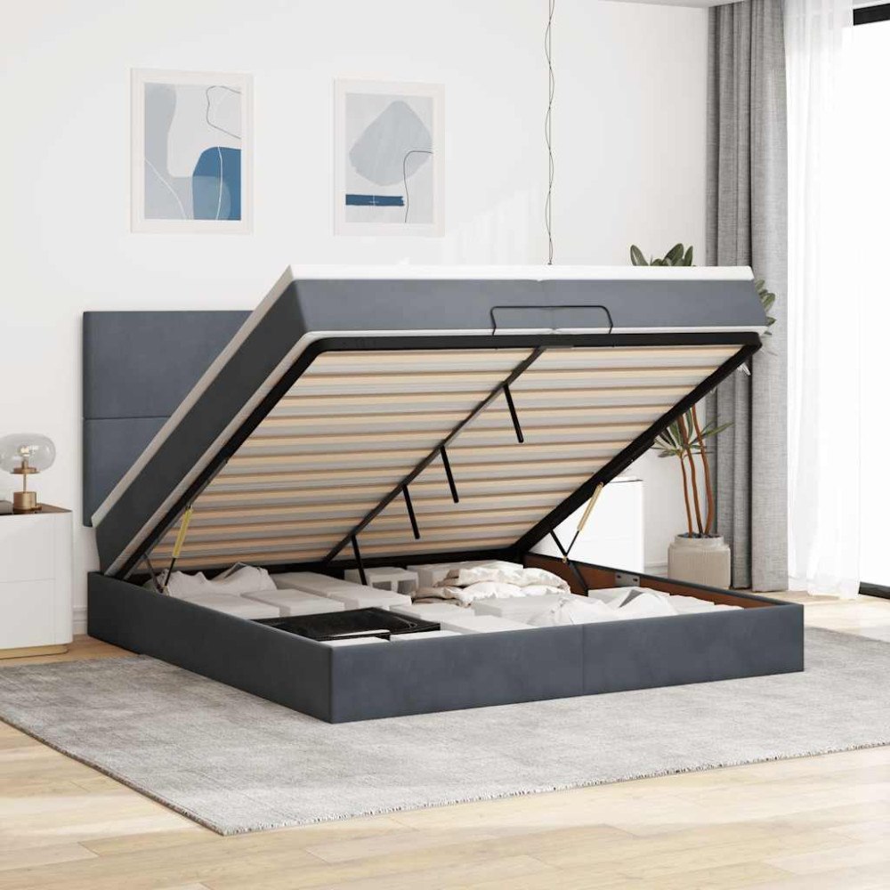 vidaXL Ottoman sängram med madrasser mörkgrå 200x200 cm sammet