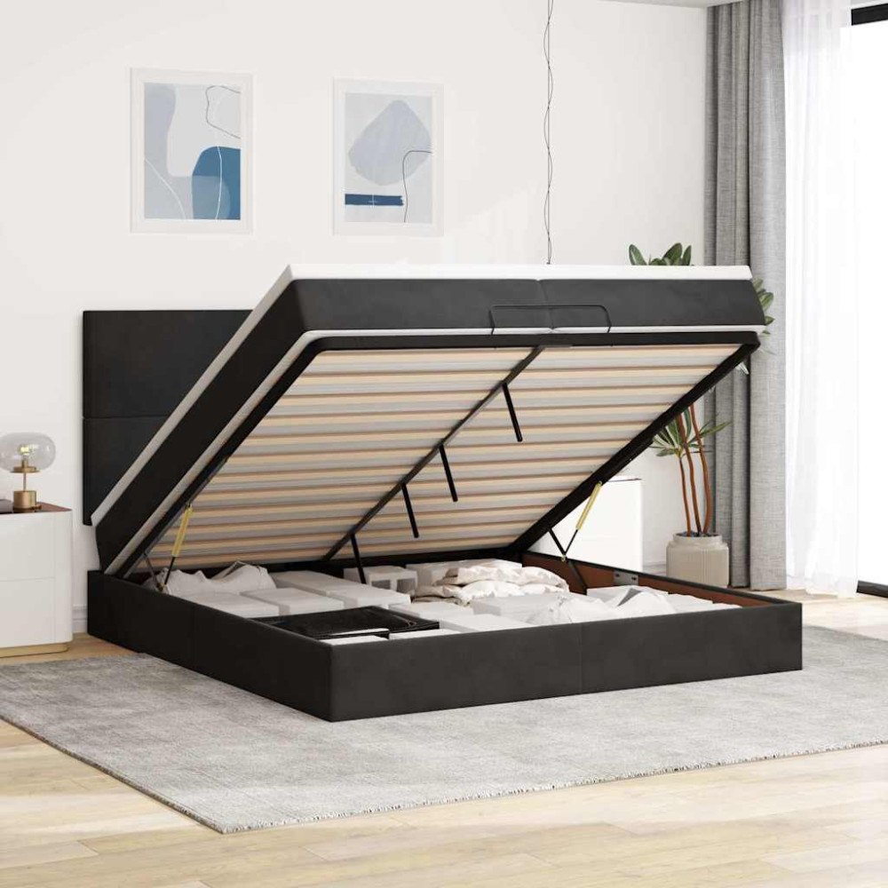 vidaXL Ottoman sängram med madrasser svart 200x200 cm sammet