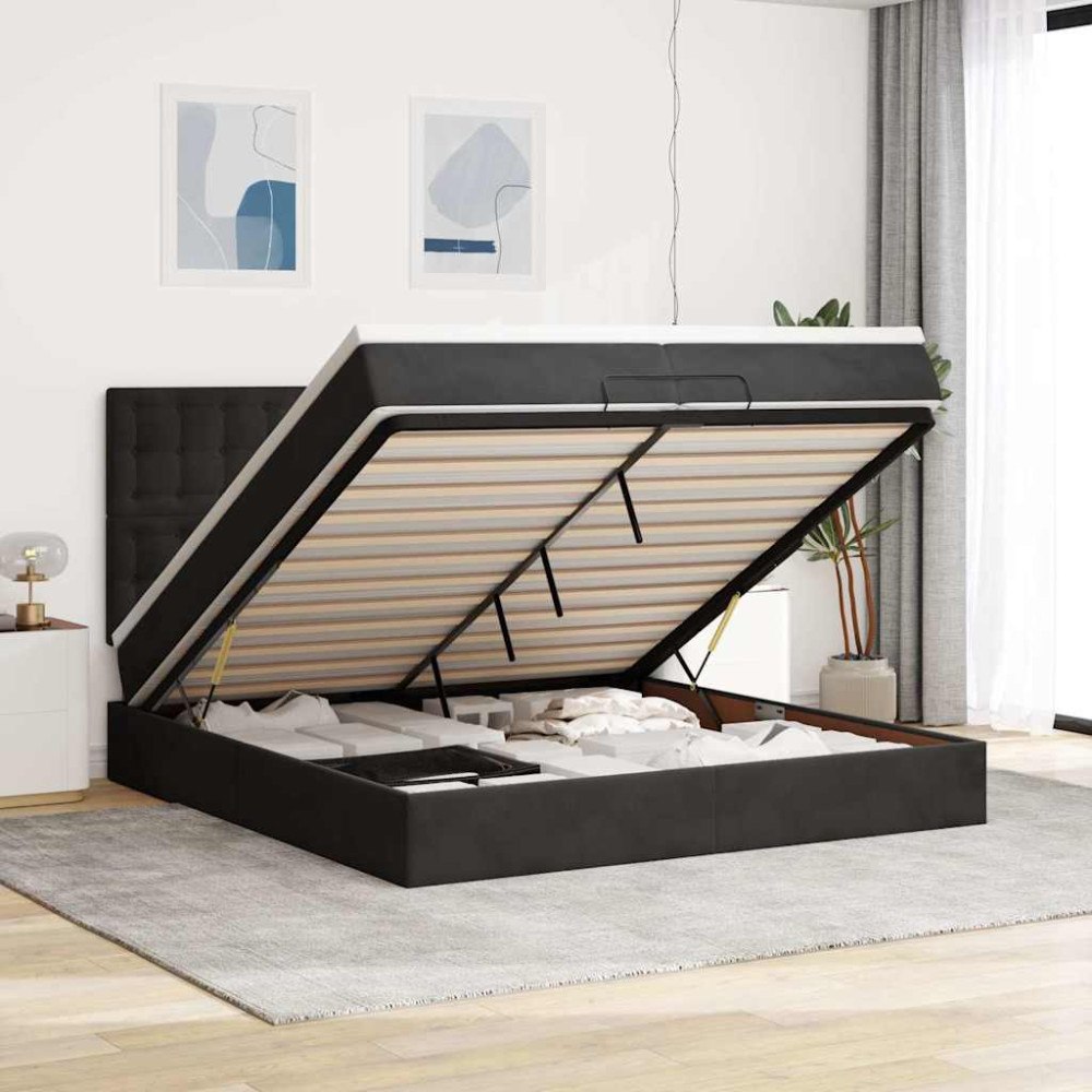 vidaXL Ottoman sängram med madrasser svart 200x200 cm sammet