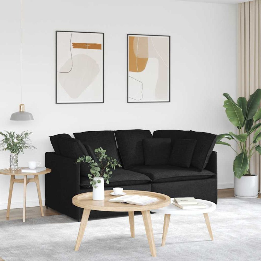 vidaXL Modulsoffa med dynor i tyg svart