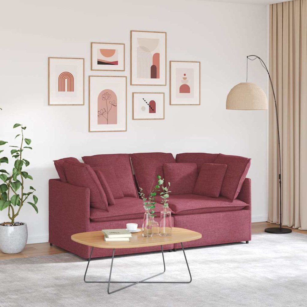 vidaXL Modulsoffa med dynor i tyg vinröd