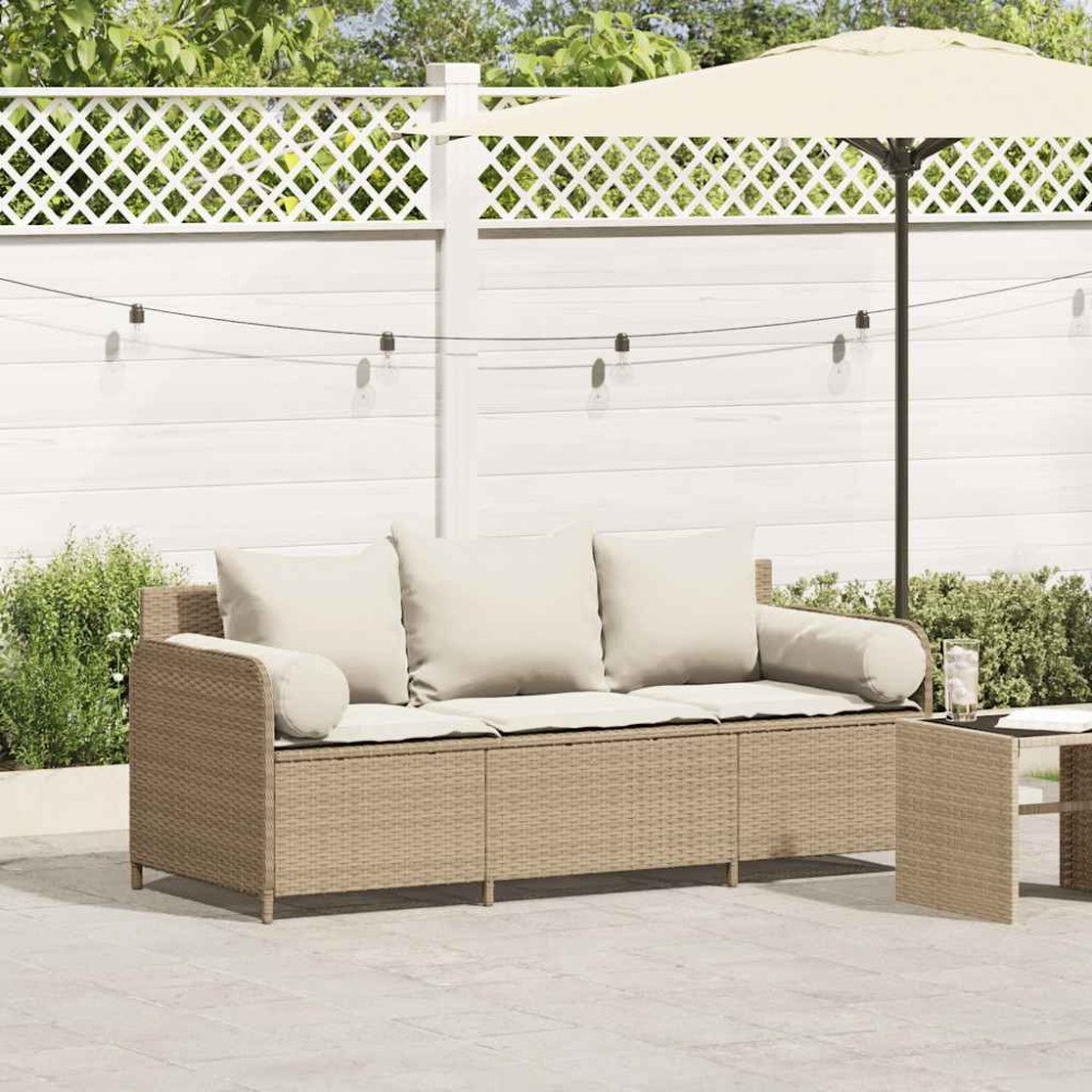 vidaXL Trädgårdssoffa 3-sits med dynor konstrotting beige