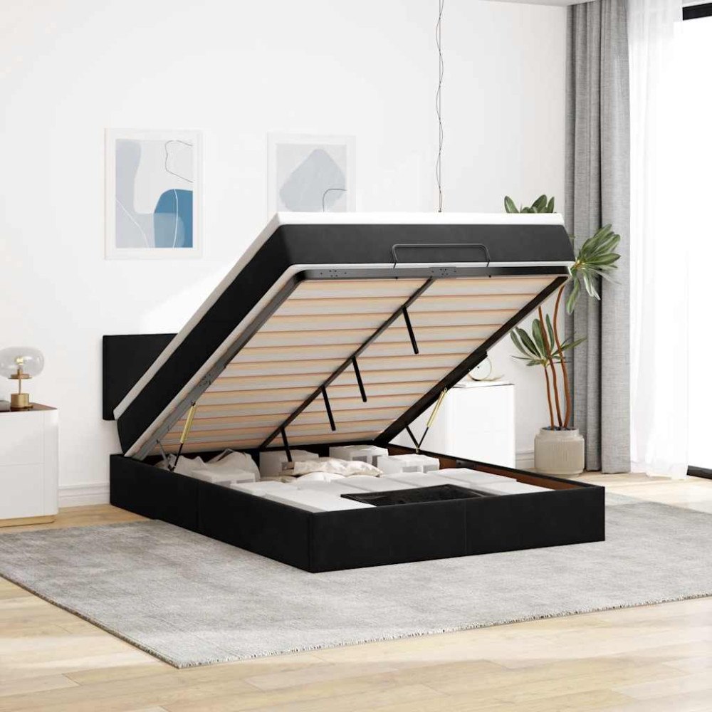 vidaXL Ottoman sängram med madrass svart 140x190 cm sammet