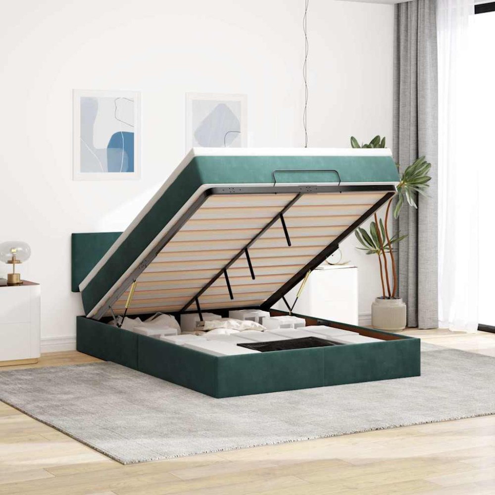 vidaXL Ottoman sängram med madrass mörkgrön 140x190 cm sammet
