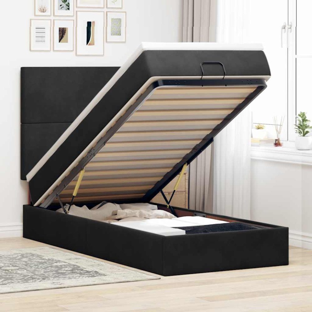 vidaXL Ottoman sängram med madrasser svart 140x190 cm sammet