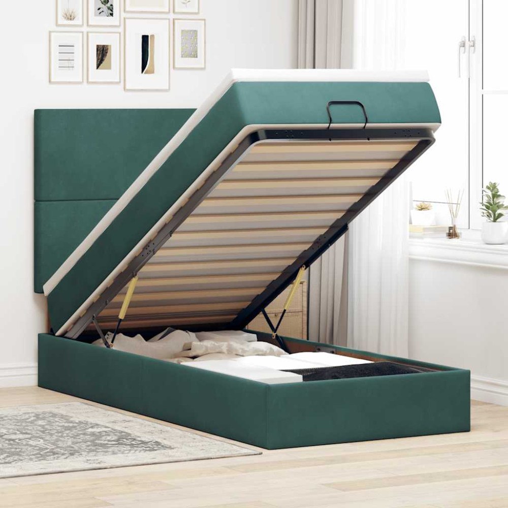 vidaXL Ottoman sängram med madrasser mörkgrön 140x190 cm sammet