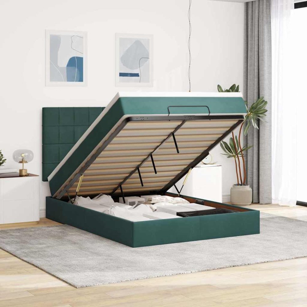 vidaXL Ottoman sängram med madrasser mörkgrön 140x190 cm sammet
