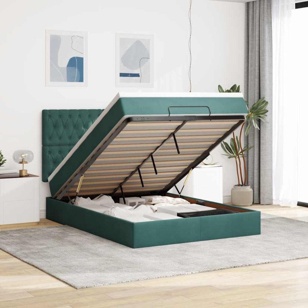 vidaXL Ottoman sängram med madrasser mörkgrön 140x190 cm sammet