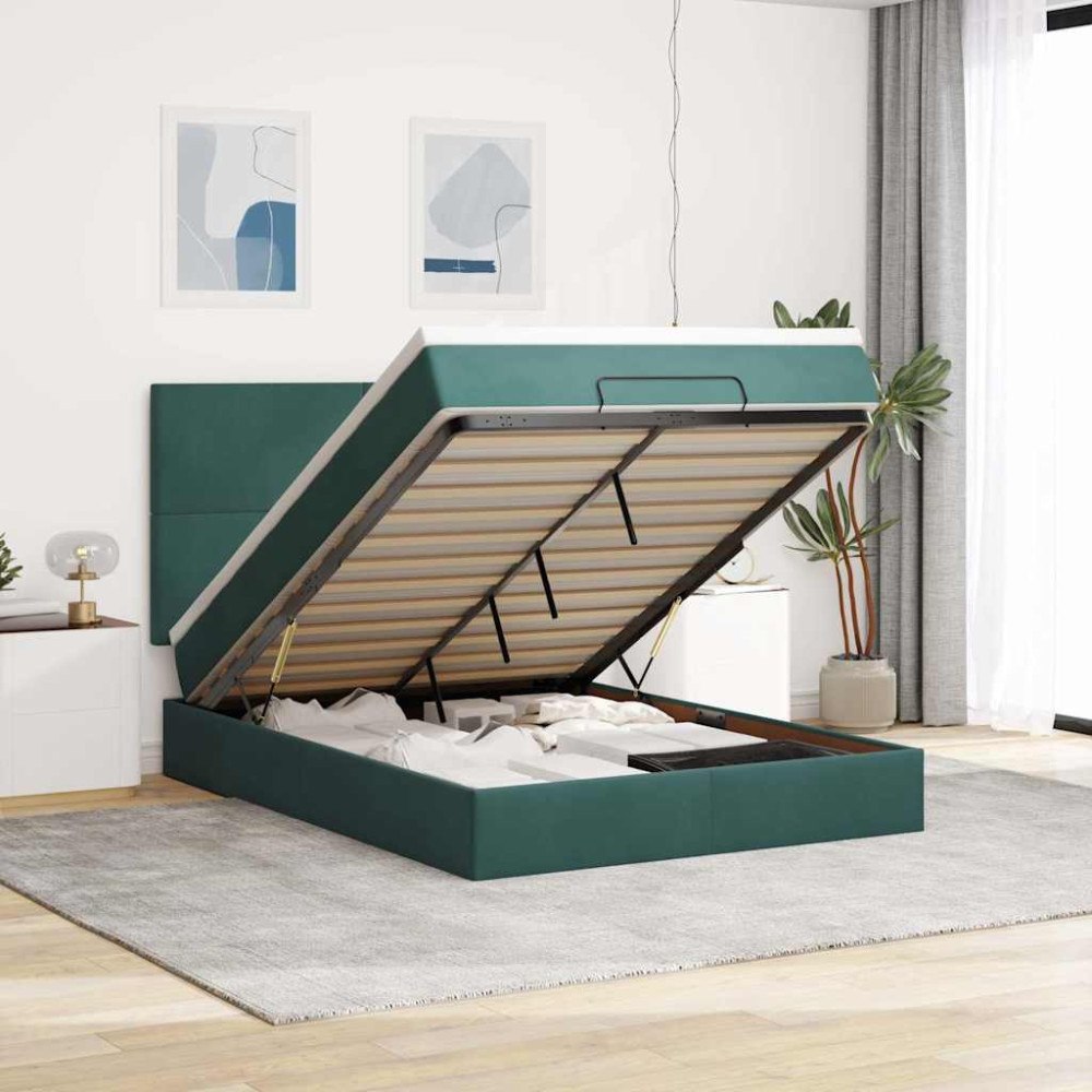 vidaXL Ottoman sängram med madrasser mörkgrön 140x190 cm sammet