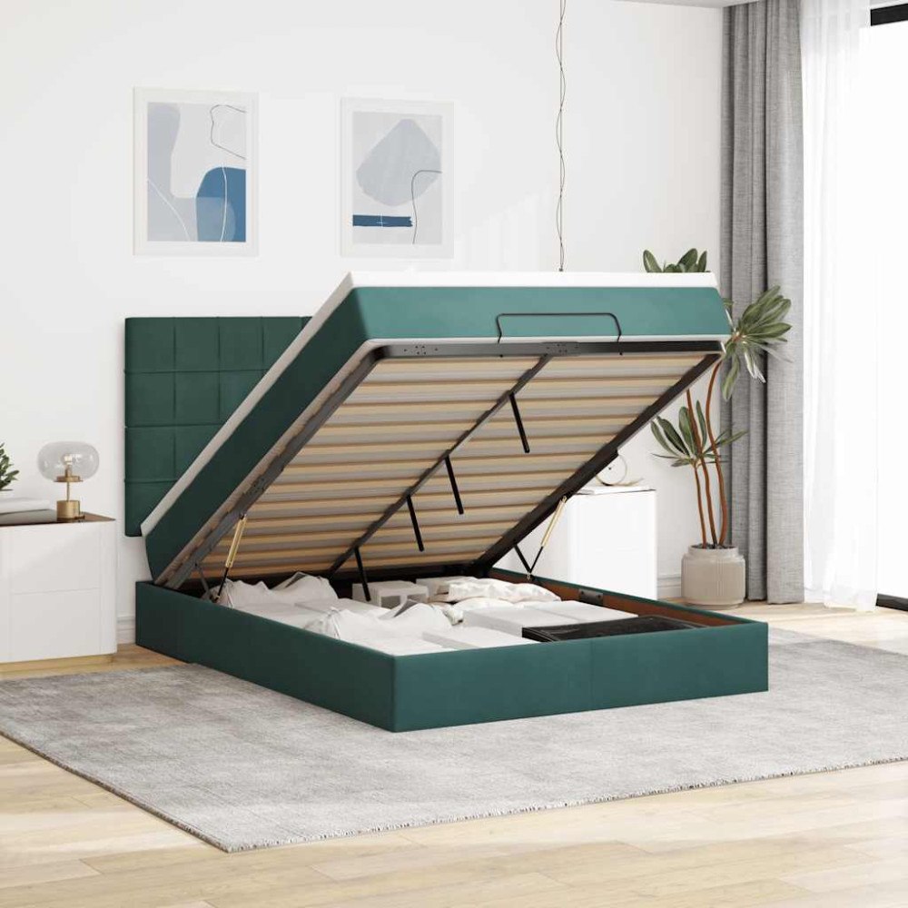 vidaXL Ottoman sängram med madrasser mörkgrön 140x190 cm sammet