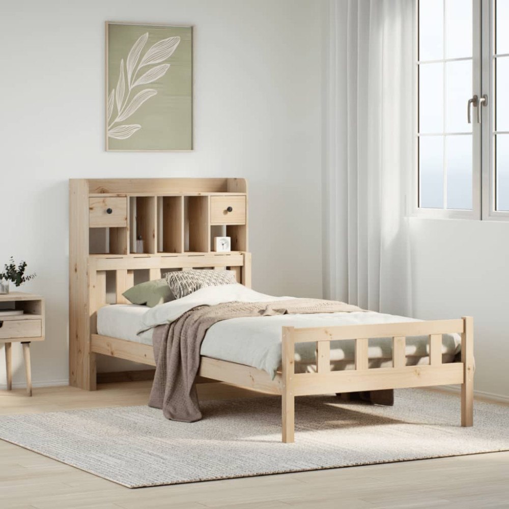 vidaXL Säng med bokhylla utan madrass 90x190cm massiv furu