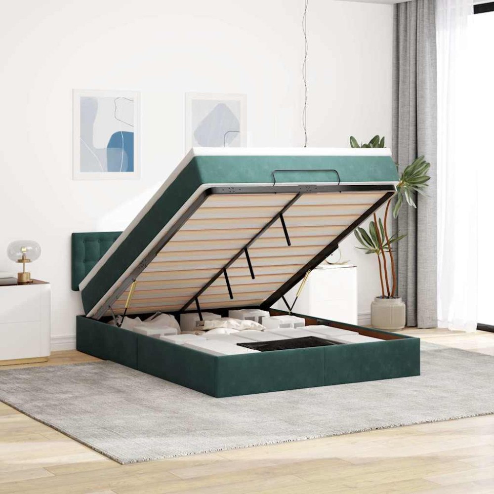 vidaXL Ottoman sängram med madrass mörkgrön 140x190 cm sammet