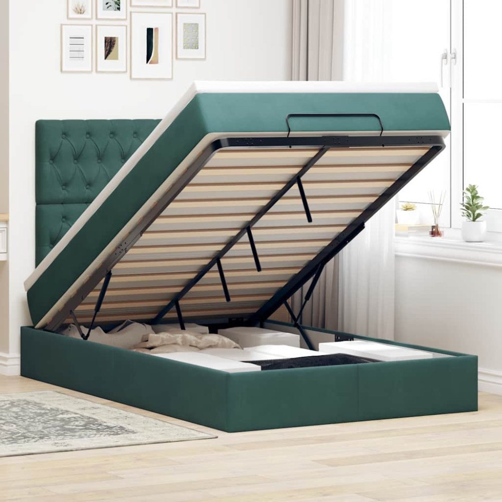 vidaXL Ottoman sängram med madrasser mörkgrön 120x200 cm sammet