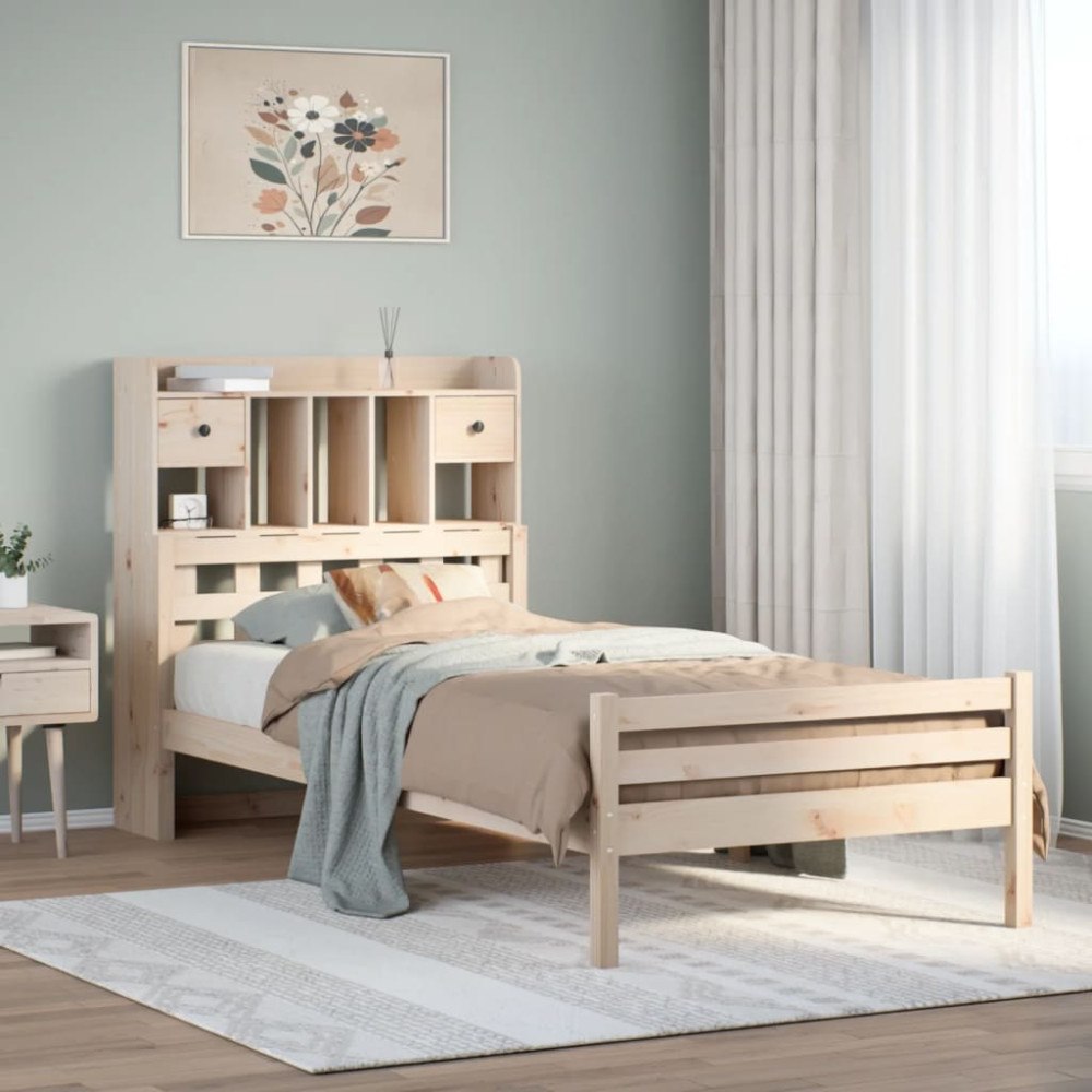 vidaXL Säng med bokhylla utan madrass 90x200cm massiv furu