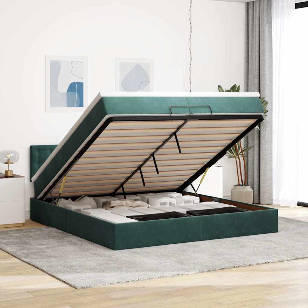 vidaXL Ottoman sängram med madrass mörkgrön 200x200 cm sammet