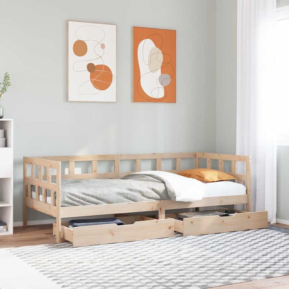 vidaXL Dagbädd med lådor 90x190 cm massiv furu