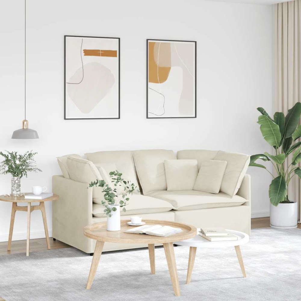 vidaXL Modulsoffa med kuddar sammetskräm