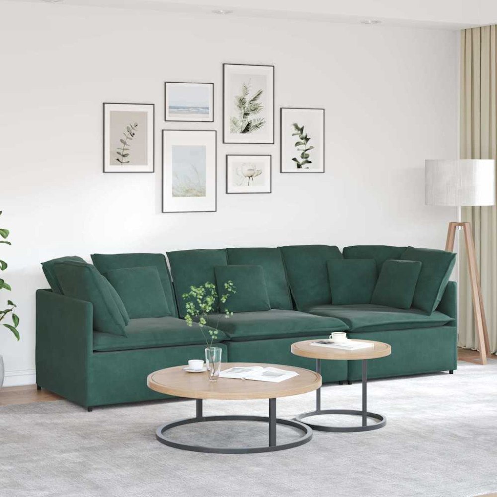 vidaXL Modulsoffa med dynor sammet mörkgrön