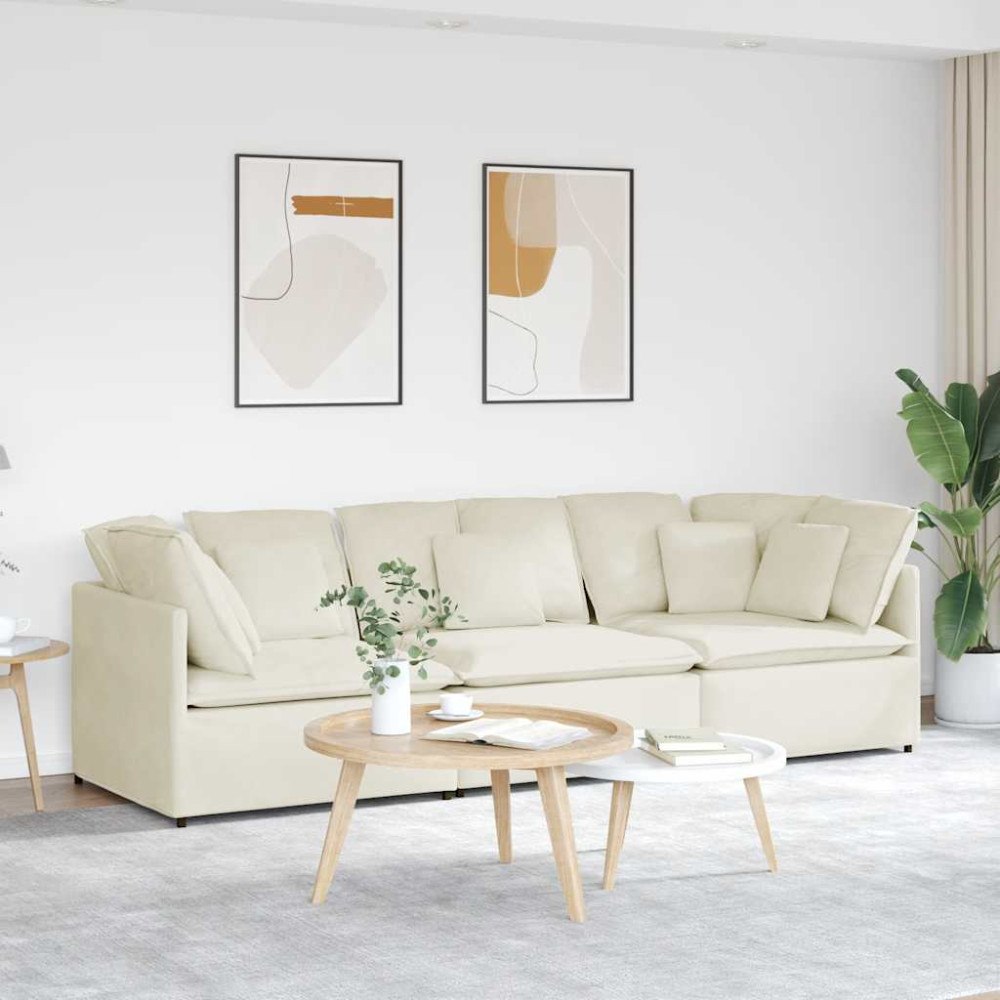 vidaXL Modulsoffa med kuddar sammetskräm