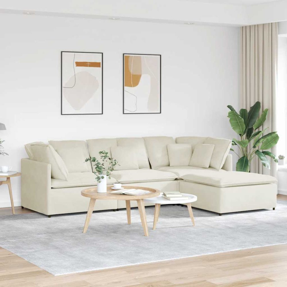 vidaXL Modulsoffa med fotpall och dynor sammetskräm