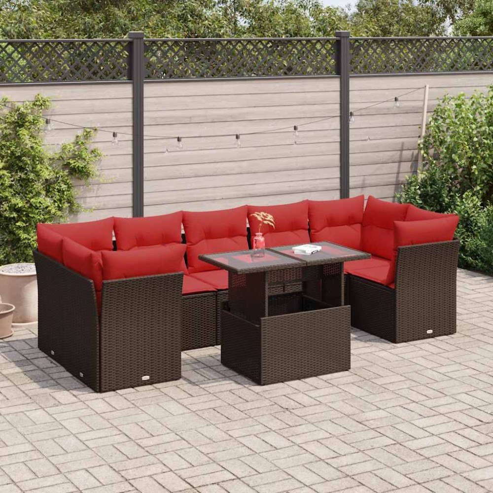 vidaXL Trädgårdssoffset med dynor 8 delar brun konstrotting akaciaträ