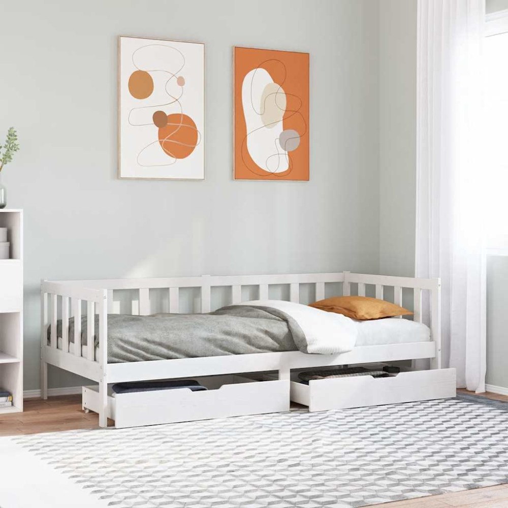 vidaXL Dagbädd med lådor vit 80x200 cm massiv furu