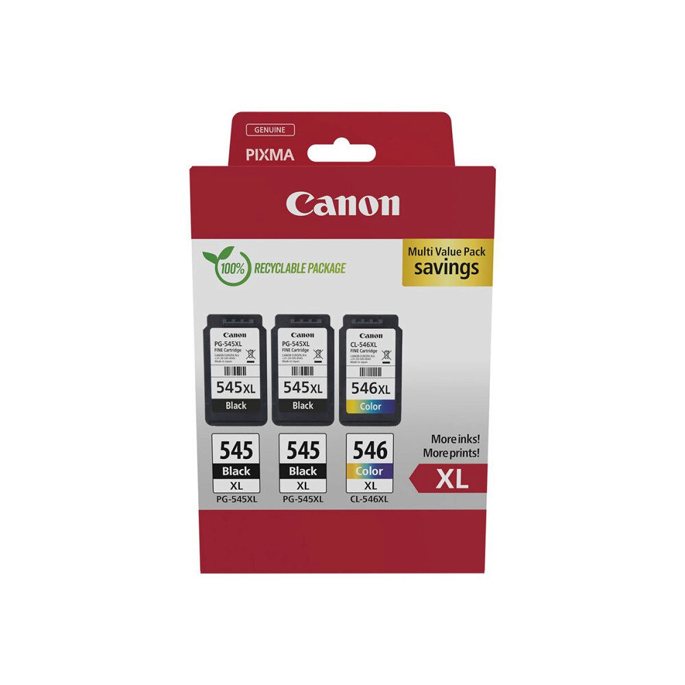 CANON Canon PG-545XL x2 /CL-546XL Multi Pack - 3-pack - Lång livslängd - svart, färg (cyan, magenta, gul) - original - bläckpa...