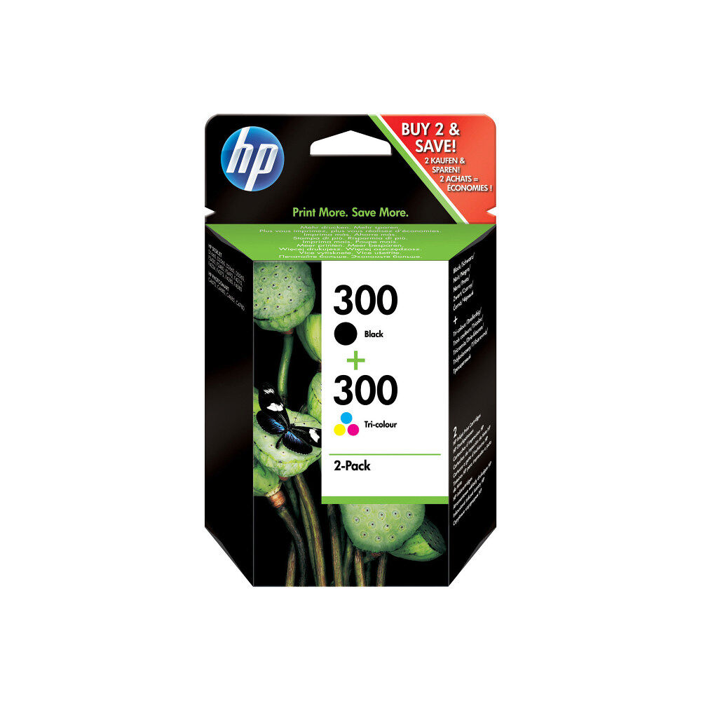 Hewlett-Packard HP 300 - 2-pack - svart, färg (cyan, magenta, gul) - original - bläckpatron