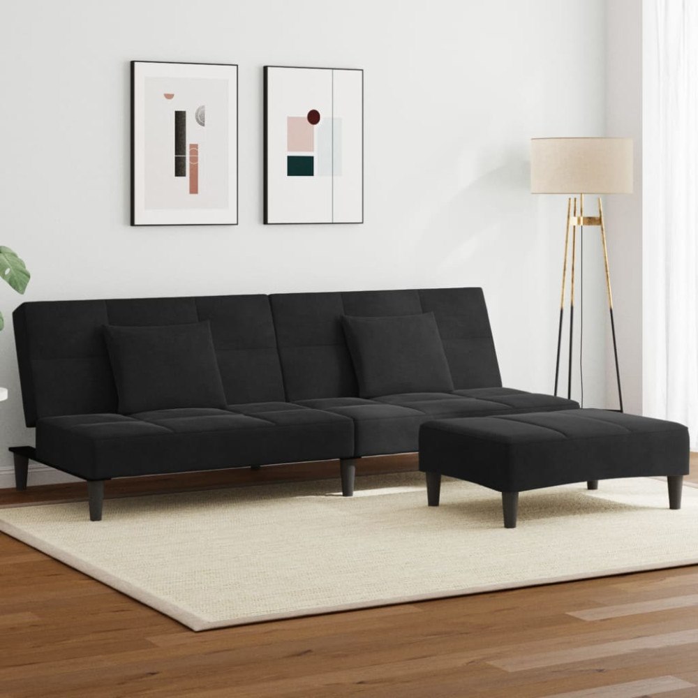 vidaXL Bäddsoffa 2-sits med fotpall svart sammet