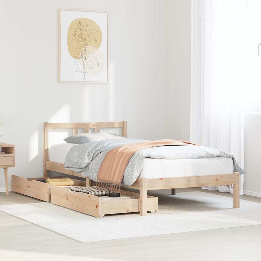 vidaXL Sängram utan madrass 75x190 cm massiv furu