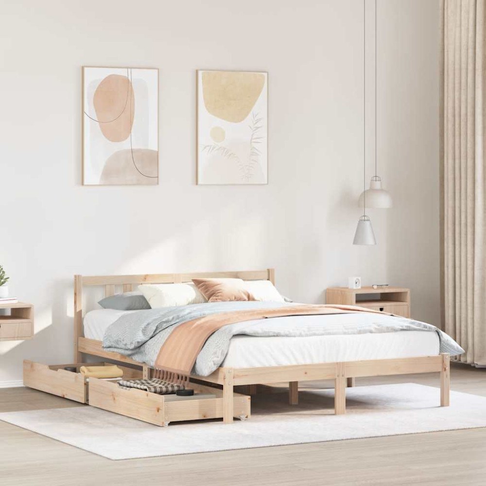 vidaXL Sängram utan madrass 135x190 cm massiv furu