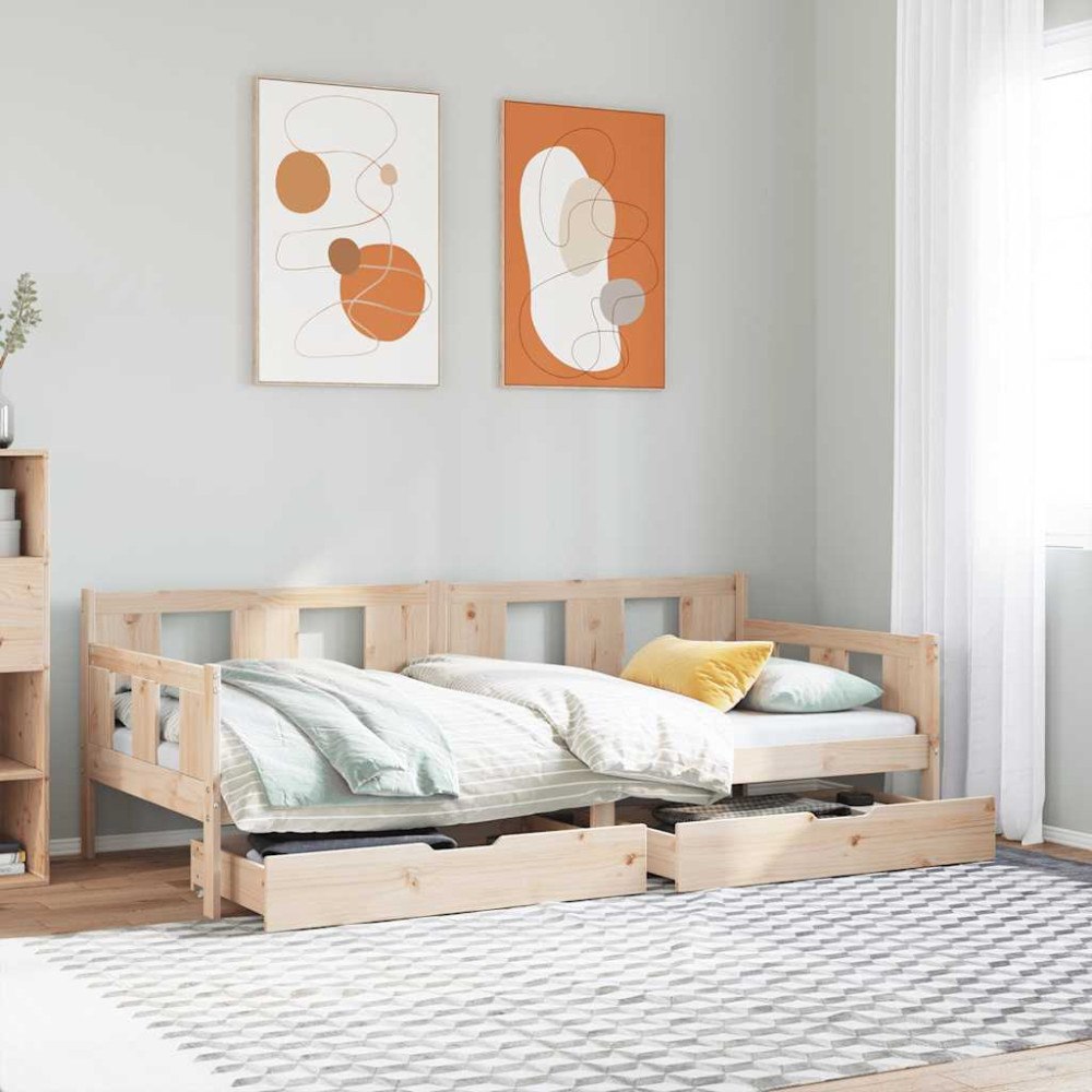 vidaXL Dagbädd med lådor 90x200 cm massiv furu