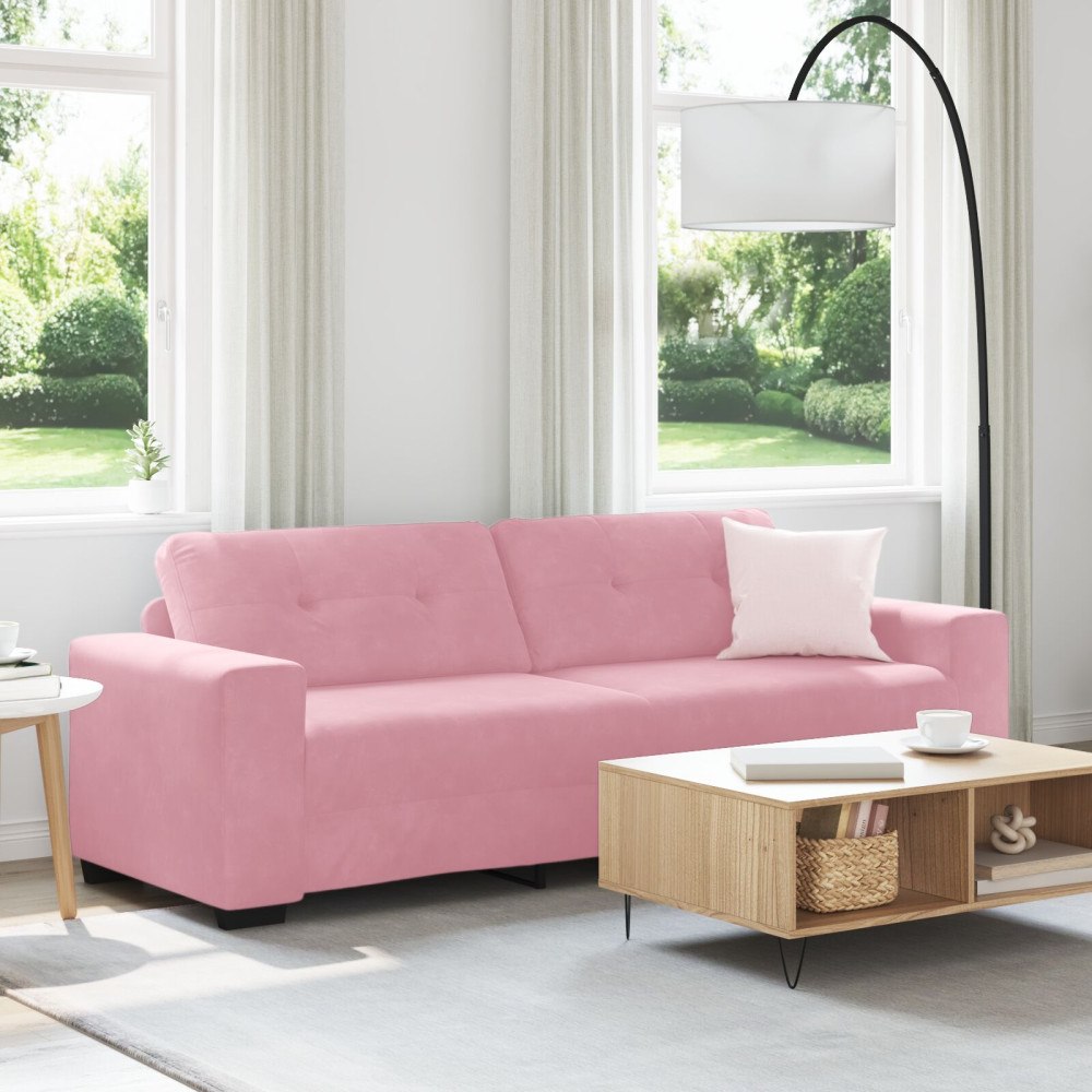 vidaXL 3-sitssoffa Rosa 180 cm i Sammet