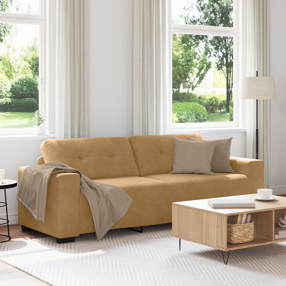 vidaXL 3-sitssoffa Brun 180 cm Sammet
