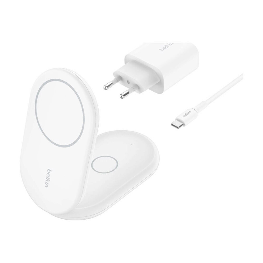 Belkin Belkin BoostCharge 2-in-1 trådlöst laddställ - magnetisk, hopfällbar, med Qi2 - + växelströmsadapter - 15 Watt