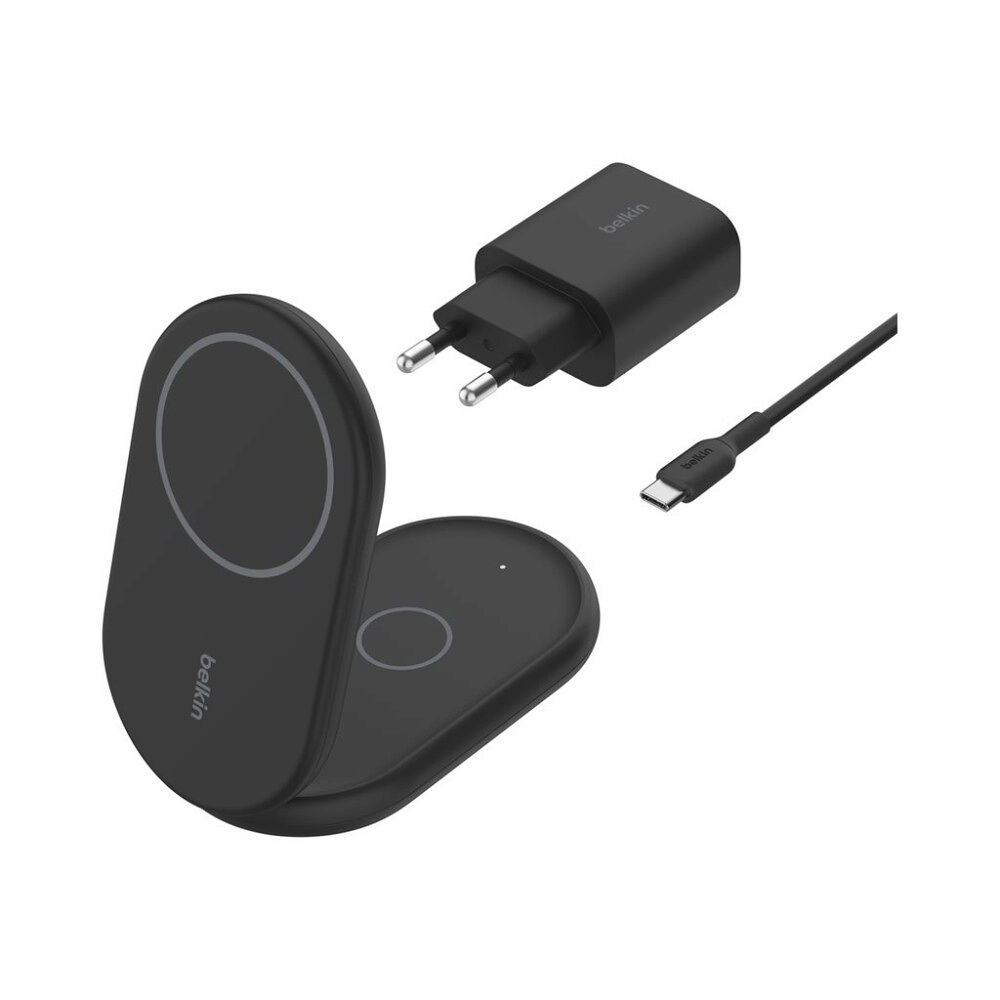 Belkin Belkin BoostCharge 2-in-1 trådlöst laddställ - magnetisk, hopfällbar, med Qi2 - + växelströmsadapter - 15 Watt