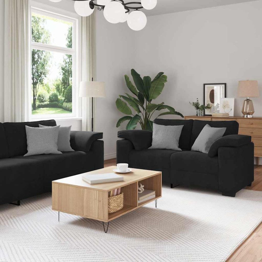 vidaXL Soffgrupp med dynor 3 delar svart sammet