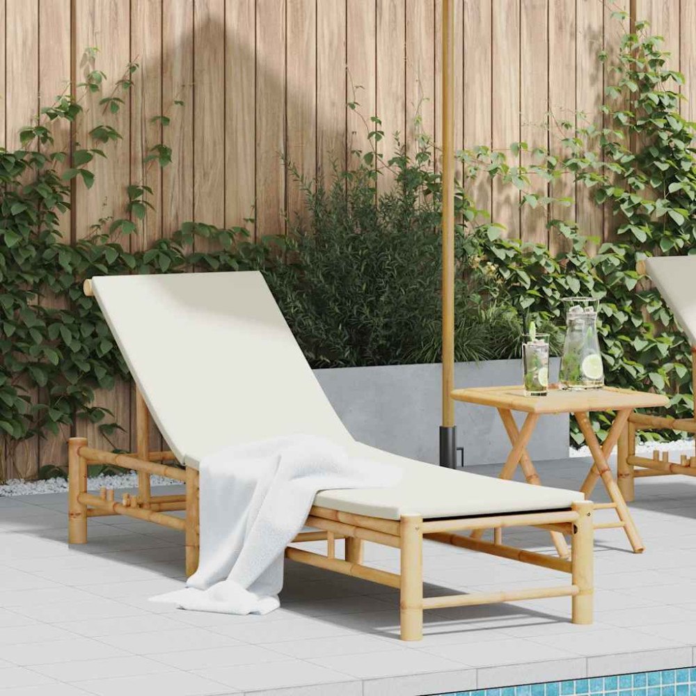 vidaXL Solsäng med dynor 55x199x30 cm bambu