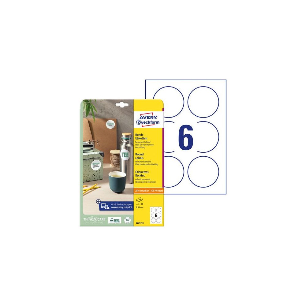 AVERY Etikett AVERY papper Ø80mm vit 60/fp